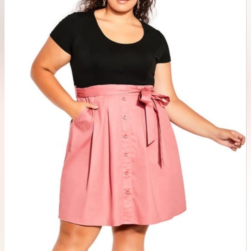CITY CHIC Uptown Short Sleeve Dress in black and pink Plus size 18